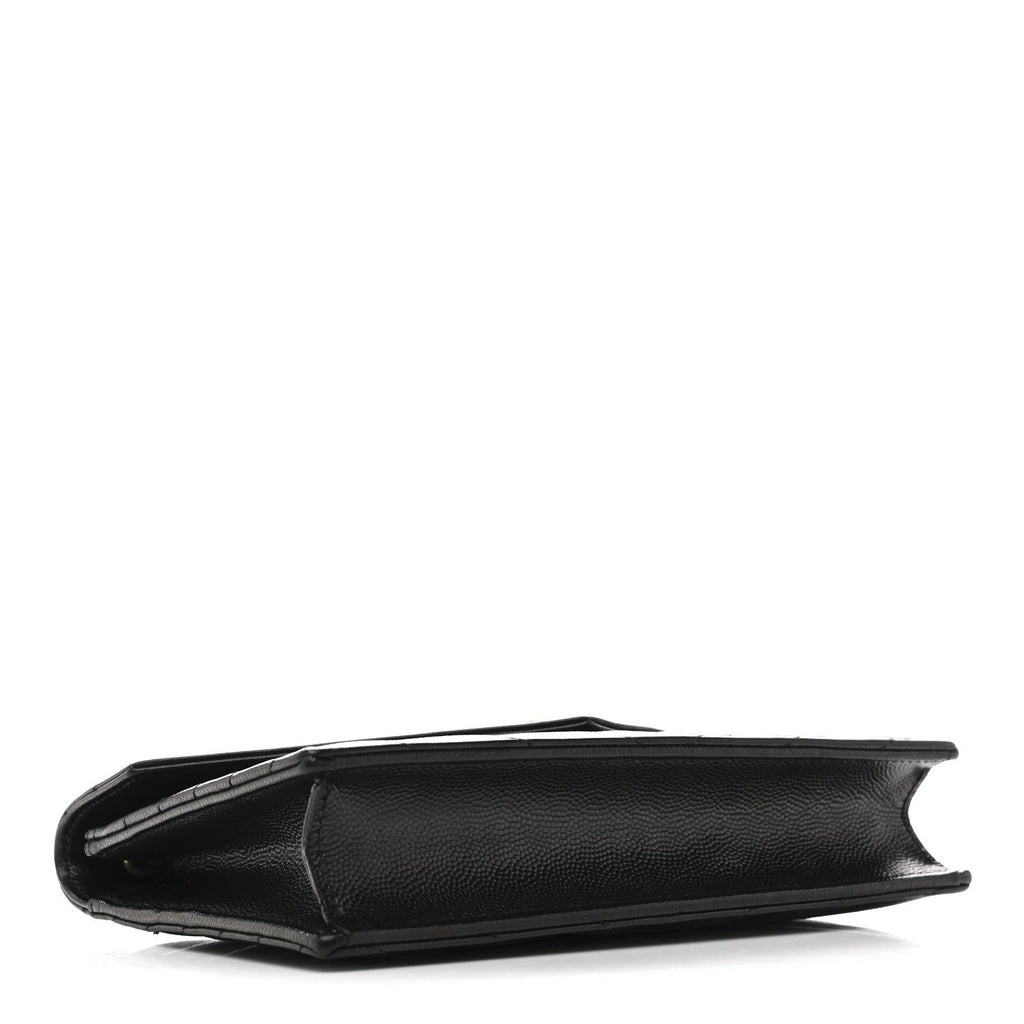 Grain De Poudre Matelasse Chevron Monogram Envelope Chain Wallet Black