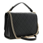 Grained Calfskin Quilted Large Label Click Flap Bag Black