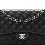 Lambskin Quilted Jumbo Double Flap Black
