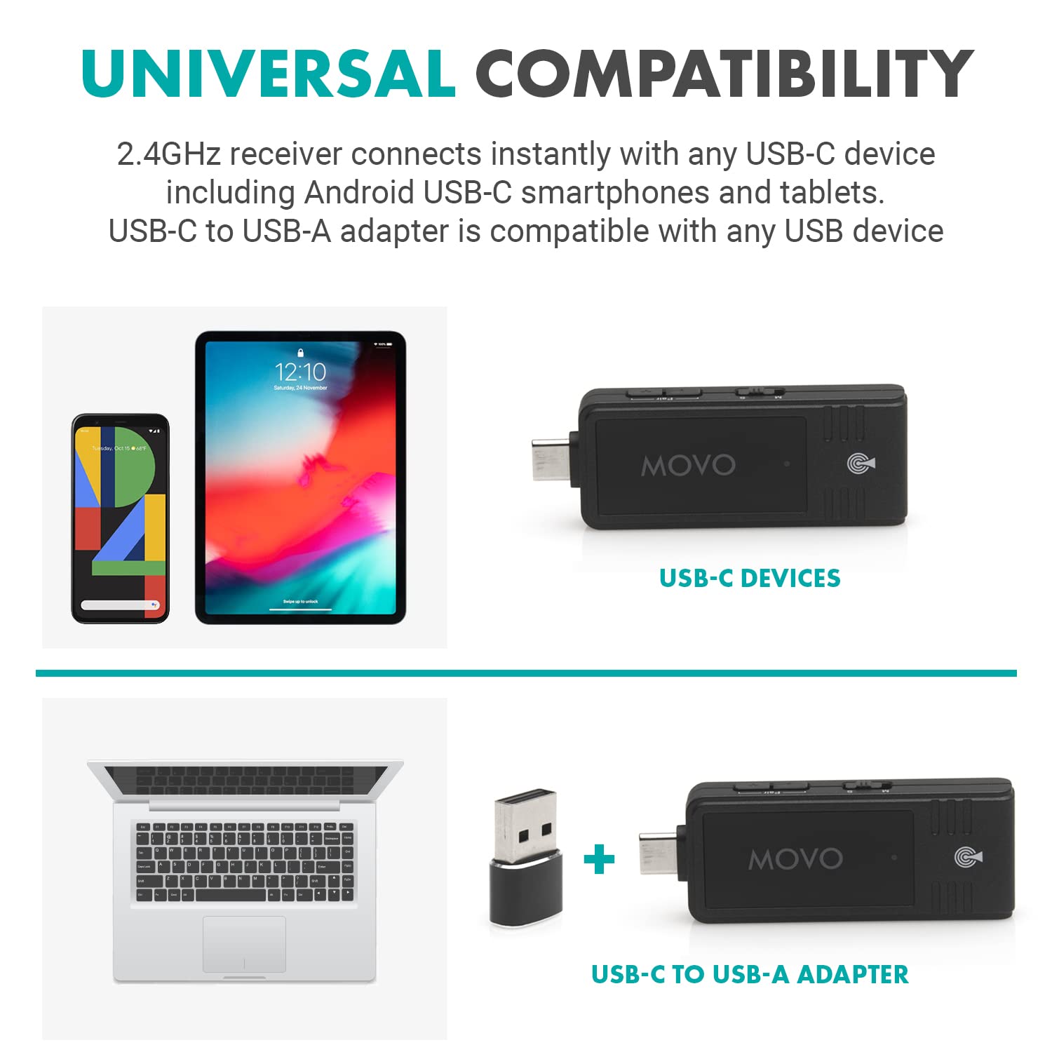 Movo WMX-1-UL Wireless USB and USB-C Lavalier Microphone System for Computers