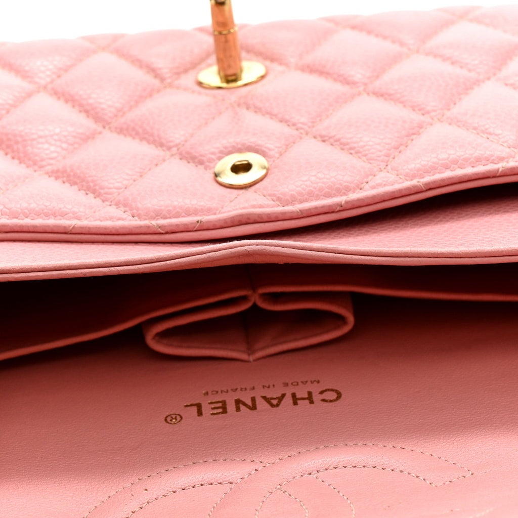 Caviar Quilted Medium Double Flap Pink