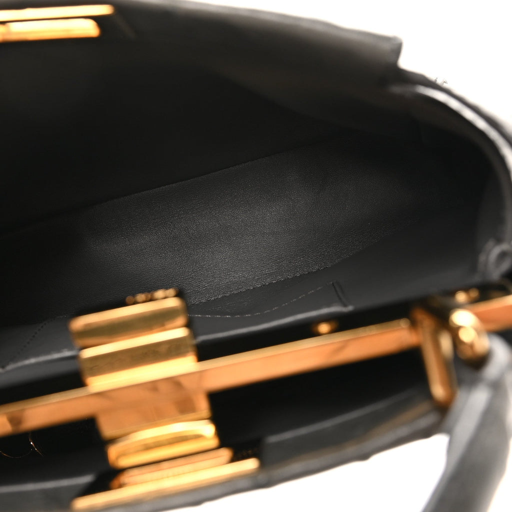 Ostrich Shiny Nappa Mini Peekaboo Iconic Satchel Grey