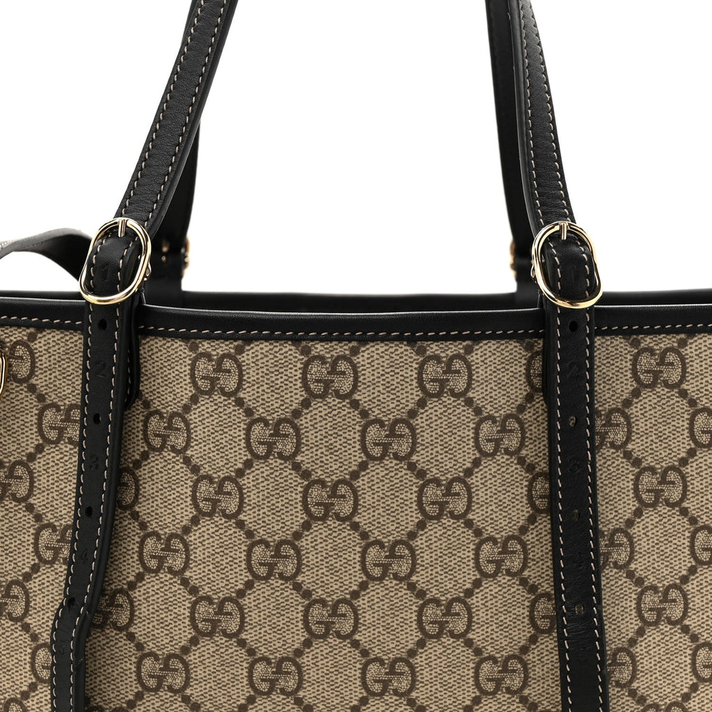 GG Supreme Monogram Emblem Small Tote Bag Beige Black