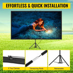 Tripod Projector Screen with Stand 90 inch 16:9 4K HD Projection Screen Stand Wrinkle-Free Height Adjustable Portable Screen for Projector Indoor & Outdoor for Movie, Home Cinema, Gaming, Office