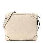 Calfskin GG Tennis Embossed Square Messenger Bag Mystic White