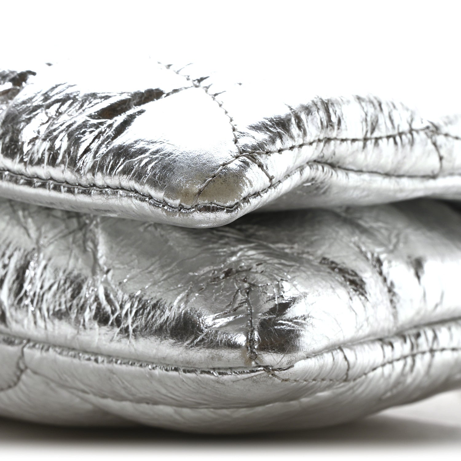 Metallic Crinkled Nappa Pillow Quilted Tiny Softie Bag Silver