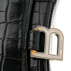 Shiny Calfskin Crocodile Embossed Hourglass Chain Bag Black