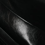 Shiny Crinkled Calfskin Studded Saddle Bag Black