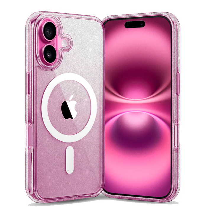 Entronix [Magnetic] Case Compatible with iPhone 16 Plus - [Hard Back] Glitter Clear