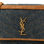 Denim Suede Monogram Medium Niki Chain Satchel Blue Cinnamon