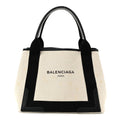 Cotton Canvas Satin Calfskin S Navy Cabas Natural Black