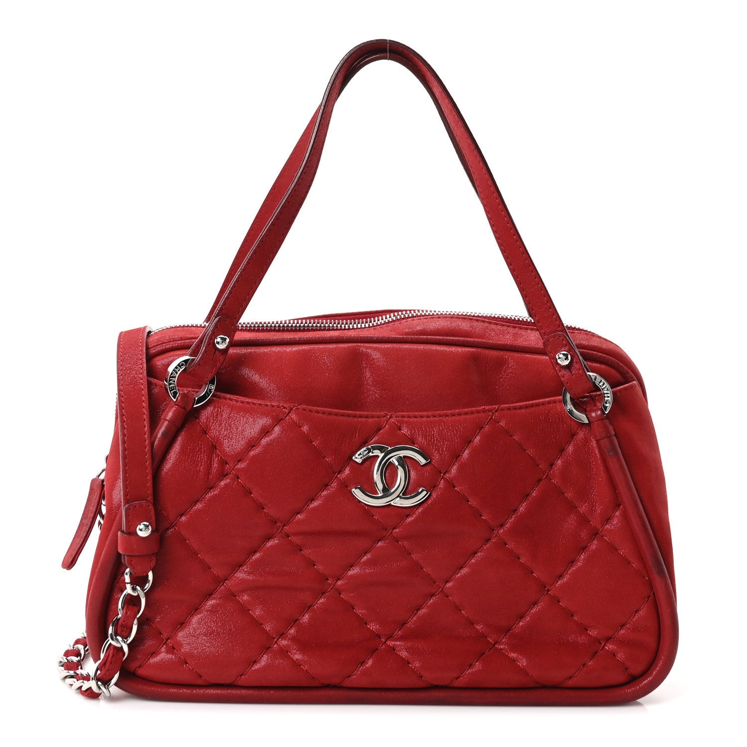 Iridescent Calfskin Quilted Relax CC Camera Case Red