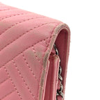 Lambskin Quilted CC Crossing Wallet On Chain WOC Pink