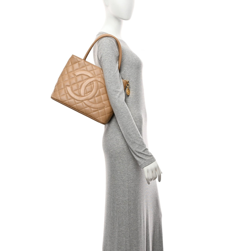 Caviar Quilted Medallion Tote Beige