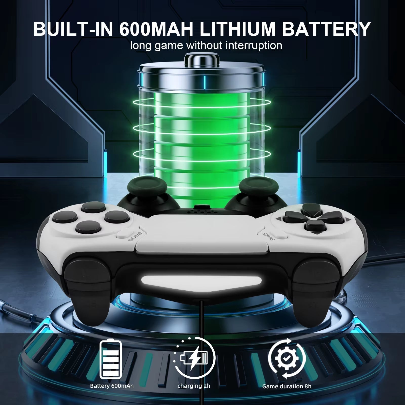 Wireless Dual Vibration Game Controller with 6-Axis Gyros for PS4, PS3, and PC