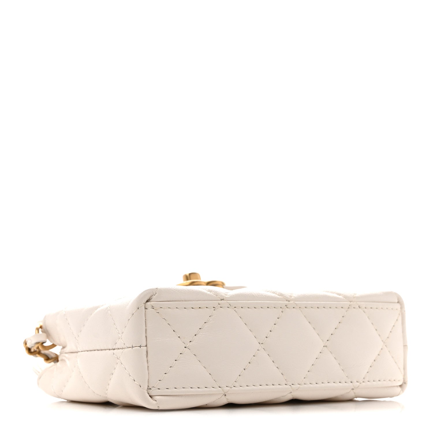 Shiny Aged Calfskin Quilted Mini Nano Kelly Shopper White