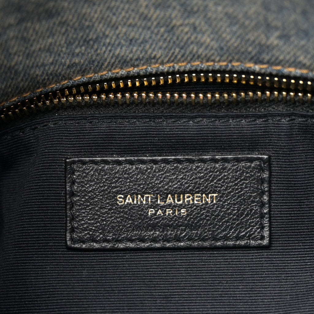 Denim Quilted Small Loulou Puffer Monogram Chain Satchel Blue Cinnamon