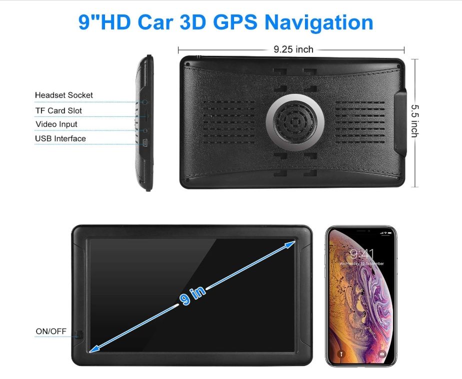 GPS Navigator for Car Truck RV, 9 inch Touch Screen Latest 2025 Map, Real Voice Spoken Turn-by-Turn Direction Reminding Navigation System for Cars, Vehicle GPS with Speed and Red Light Warning (Black)