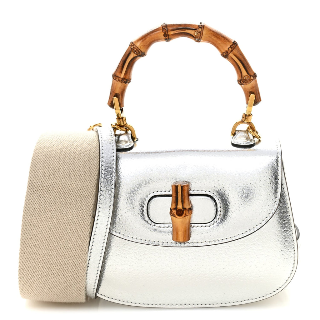 Boarded Dyana Lux Calfskin Mini Bamboo 1947 Top Handle Bag Silver