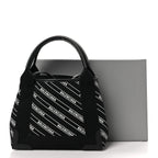 Cotton Canvas Calfskin Logo Print Navy Cabas XS Black White