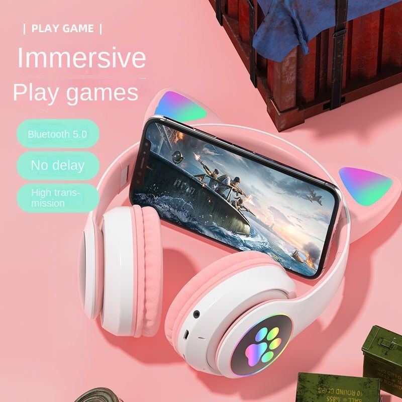 STN-28 cat ear Bluetooth headset manufacturer wholesale cross-border LED luminous cat claw wireless headset