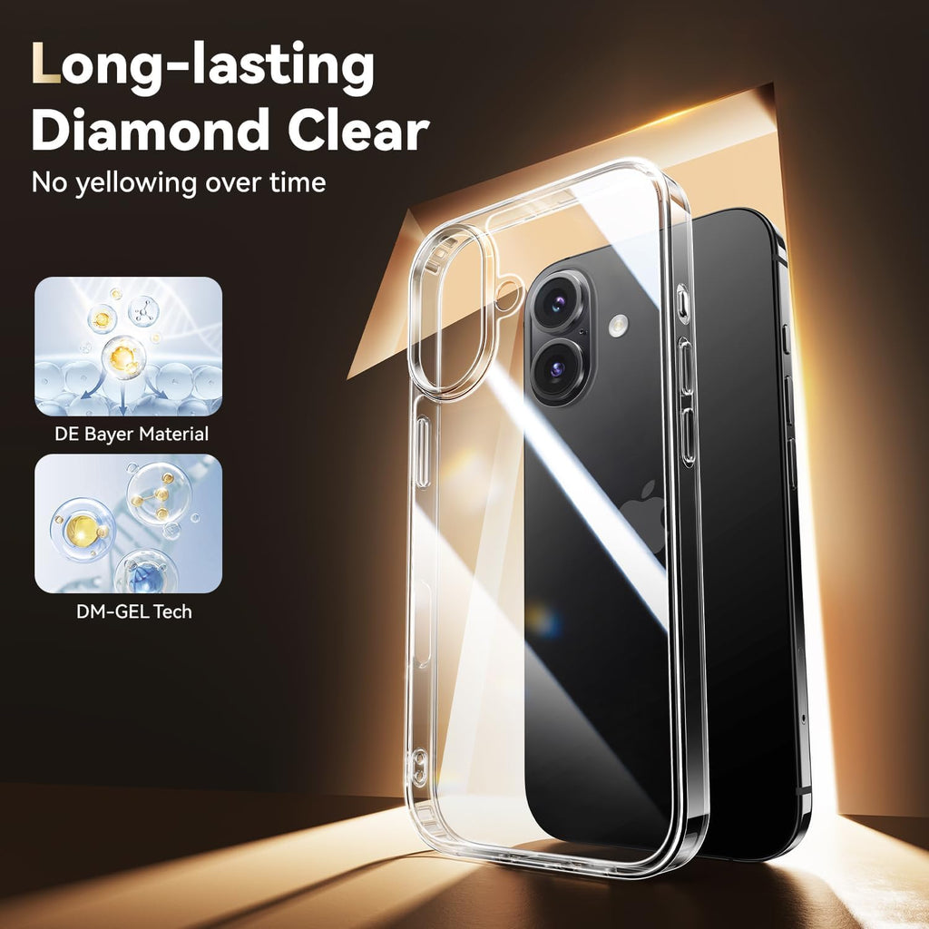 Entronix Bundle Compatible with iPhone 16 - [Hard] Clear Case, 2 Clear Screen Protector & 2 Camera Lens Protectors