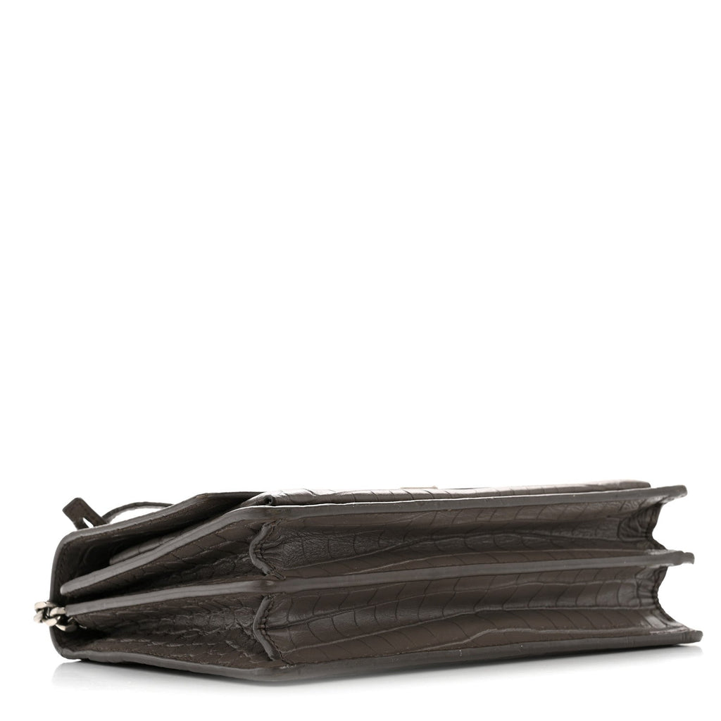 Calfskin Crocodile Embossed Medium Monogram Sunset Fog
