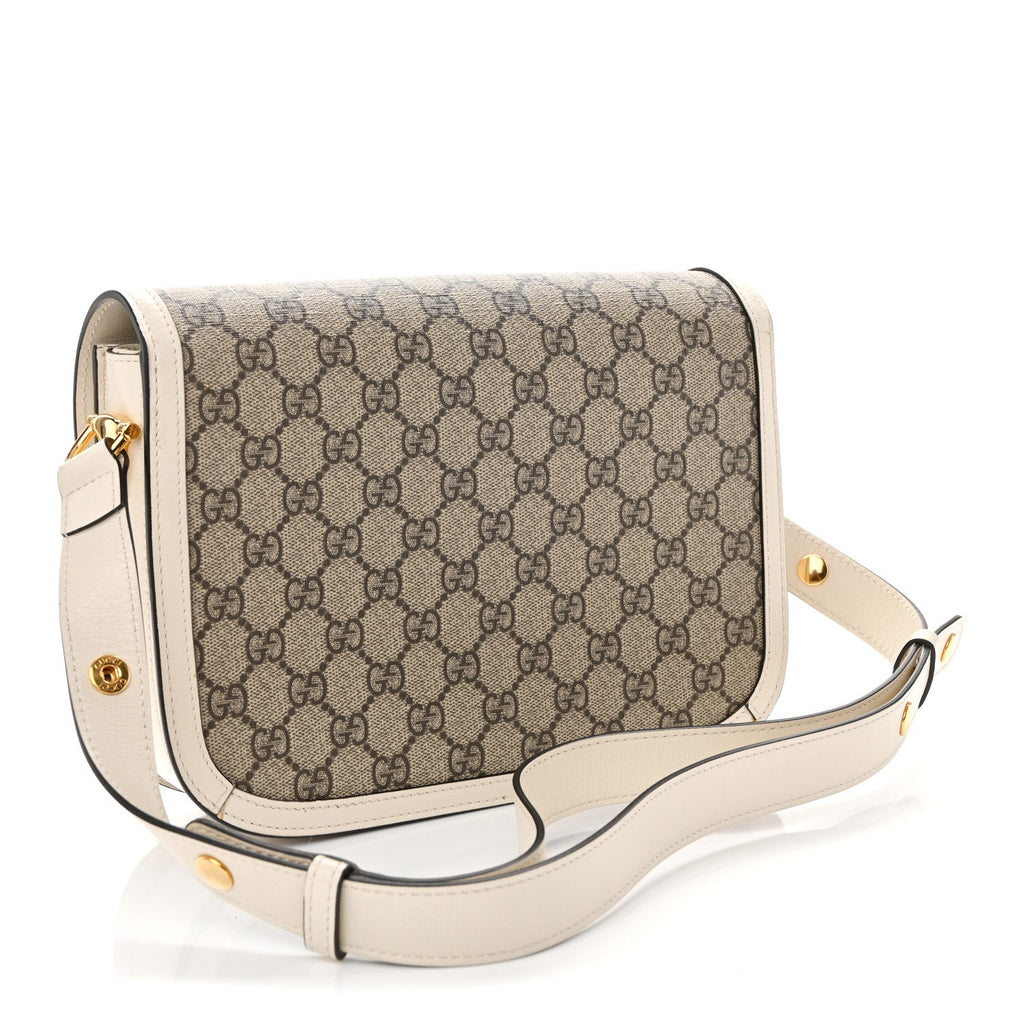 GG Supreme Monogram Horsebit 1955 Shoulder Bag Beige Mystic White
