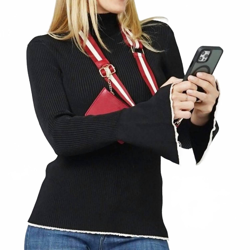 Women's Clip N' Carry Crossbody Phone Strap Carrier Pouch Wallet Preppy Stripe In Red White