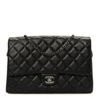 Lambskin Quilted Clutch With Chain Flap Black