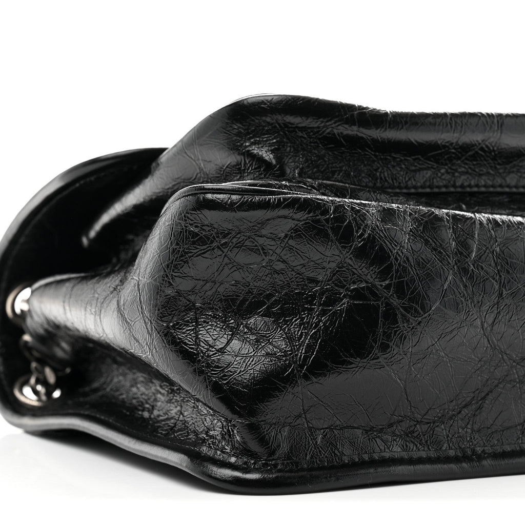 Crinkled Calfskin Matelasse Monogram Medium Niki Chain Satchel Black