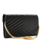 Grain De Poudre Matelasse Chevron Monogram Chain Wallet Black