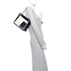 Patent Pony Hair Small Pocket Tote Black White