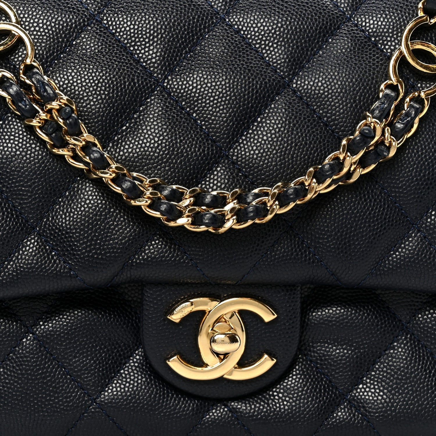 Caviar Quilted Small CC You Flap Navy