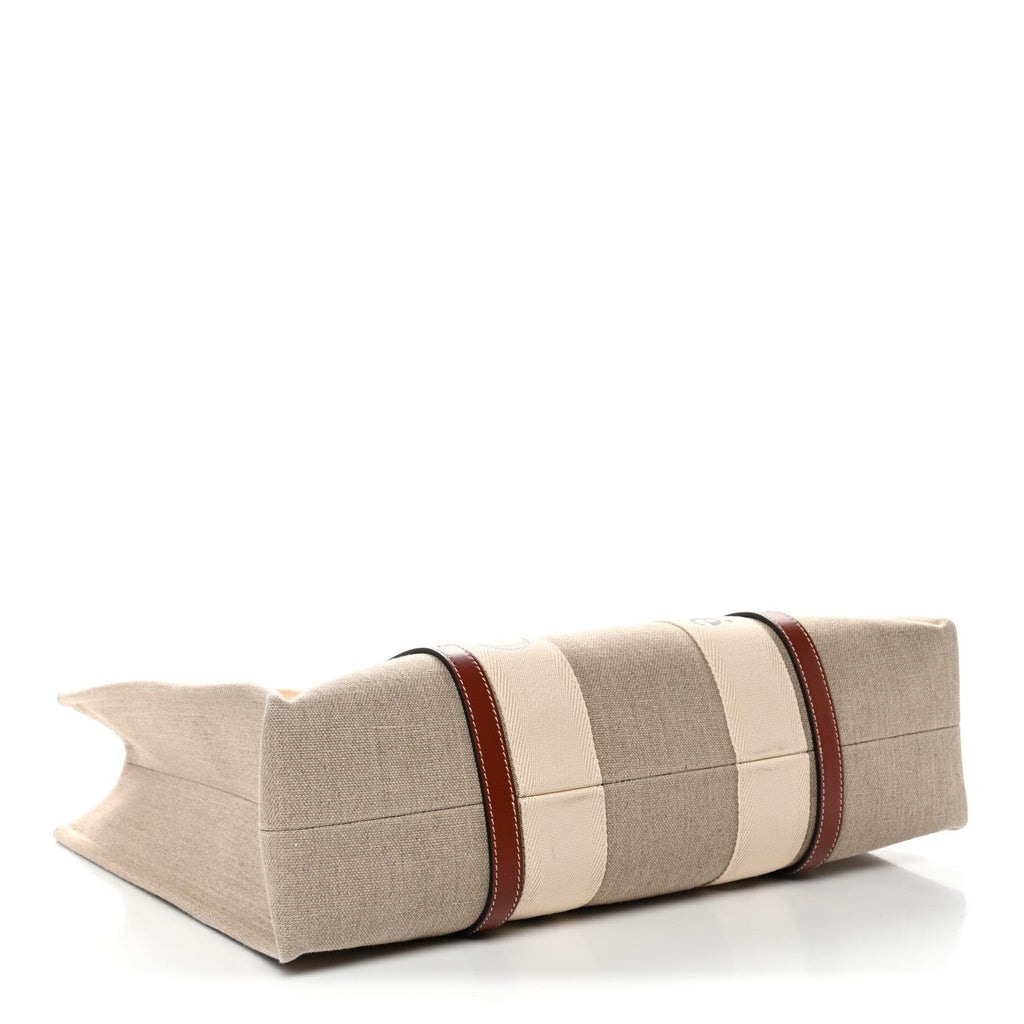 Cotton Calfskin Large Woody Ribbon Tote White Brown
