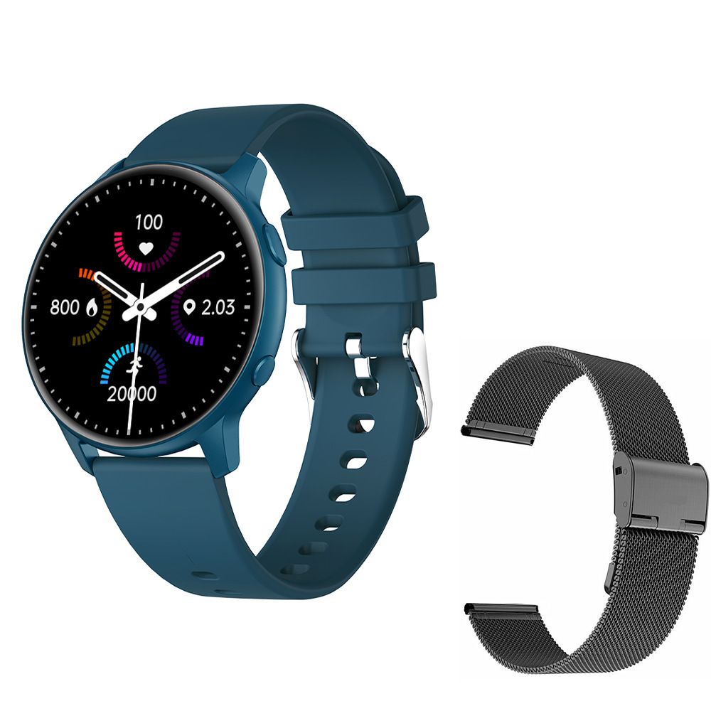 MX1 smart watch custom dial heart rate blood oxygen detection multi sport mode ring ZL02Dplus - -Blue glue+black steel