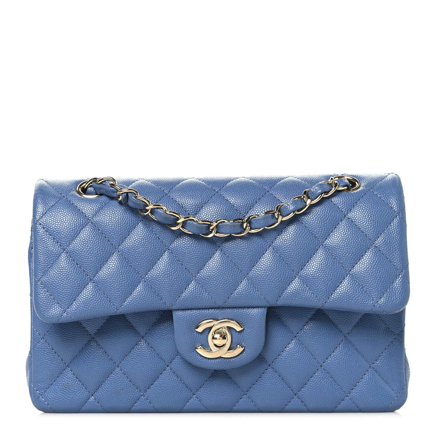 Caviar Quilted Small Double Flap Blue
