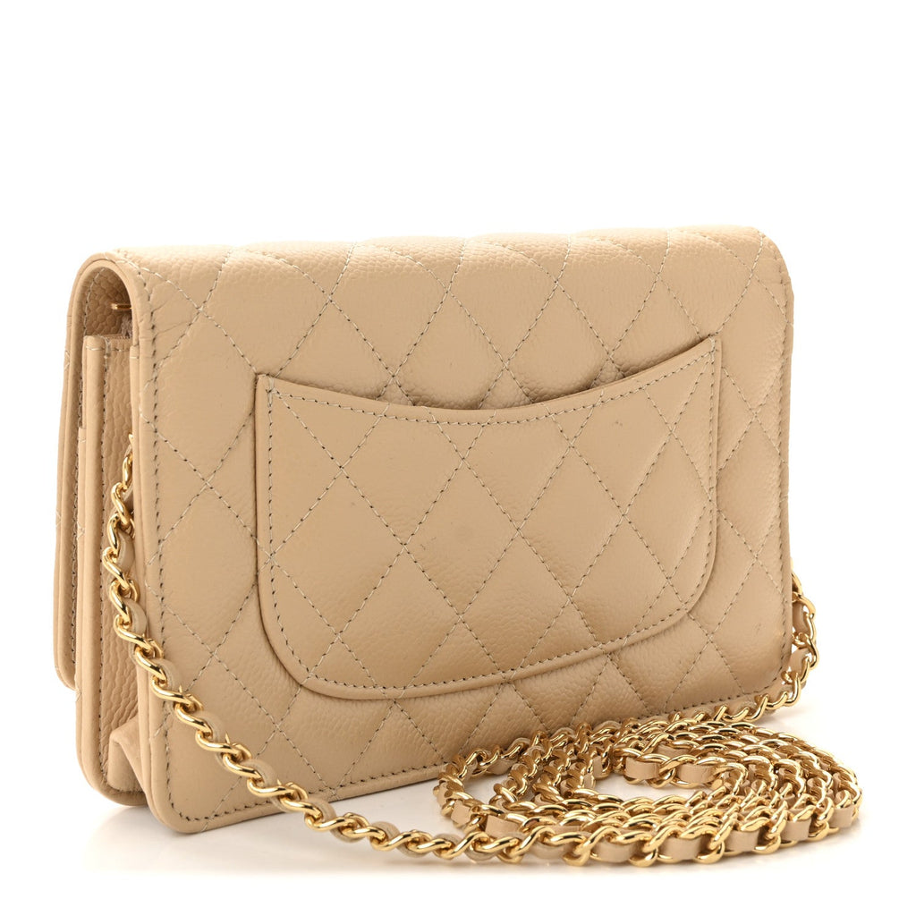 Caviar Quilted Wallet on Chain WOC Beige