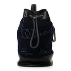 Wool Calfskin Embroidered Paris Hamburg Drawstring Backpack Navy Blue