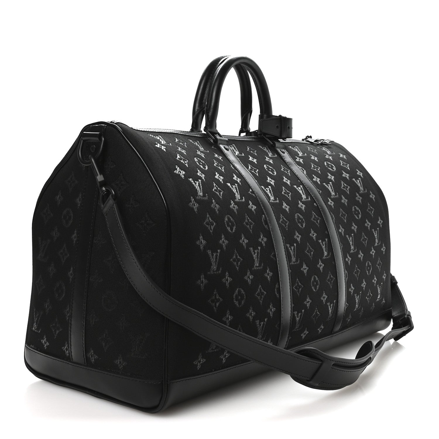Jacquard Monogram Light Up Keepall Bandouliere 50  Black