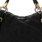 Tessuto Nylon Vitello Daino Shopping Satchel Black