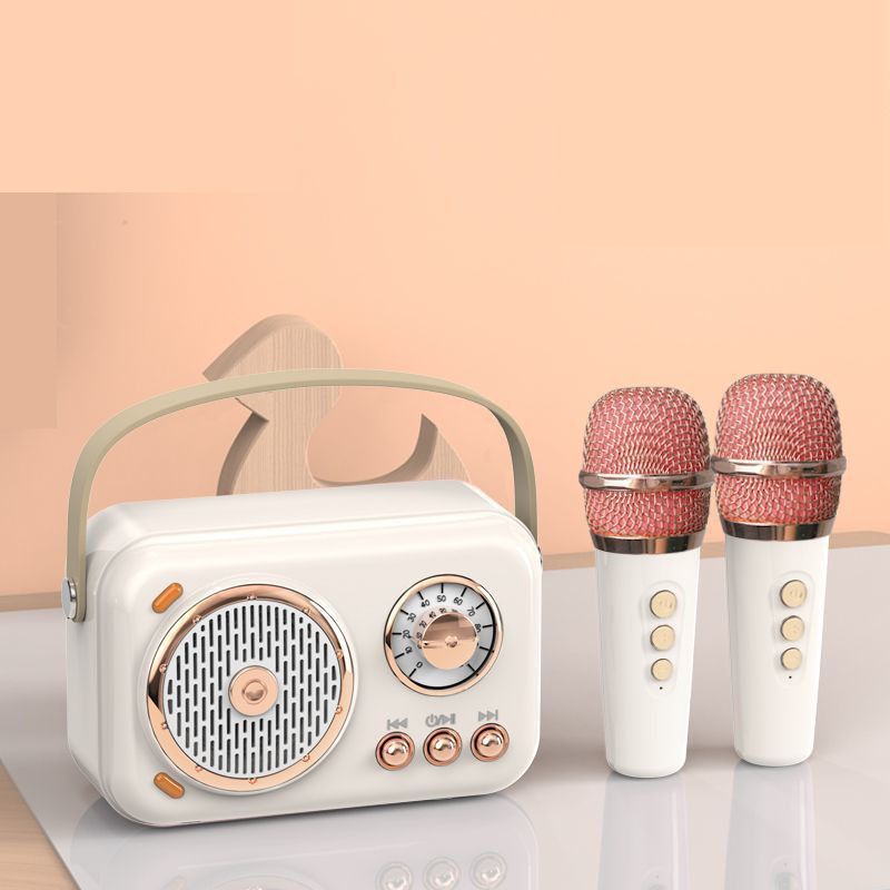 Portable KTV Speaker With Microphone Set; Retro BT Speaker With Home Karaoke Machine; Portable Handheld Karaoke Mics Speaker Machine For Kids And Adults Home Party Birthday