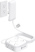 Outlet Cover Extension Cord Flat 6ft, Flat Plug Power Strip with 8 Outlets & 3 USB-C & 1 USB-A Port, 13A/1625W, 1440J Surge Protector, Indoor 3 Prong Flat Wall Plug for Tight Spaces, White