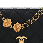 Lambskin Quilted Lion Motif Wallet On Chain WOC Black