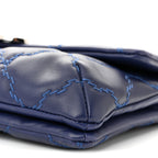 Calfskin Quilted Double Stitch Hamptons Clutch with Chain Blue