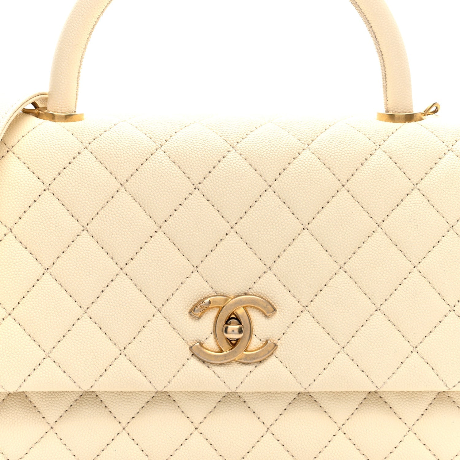 Caviar Quilted Small Coco Handle Flap White
