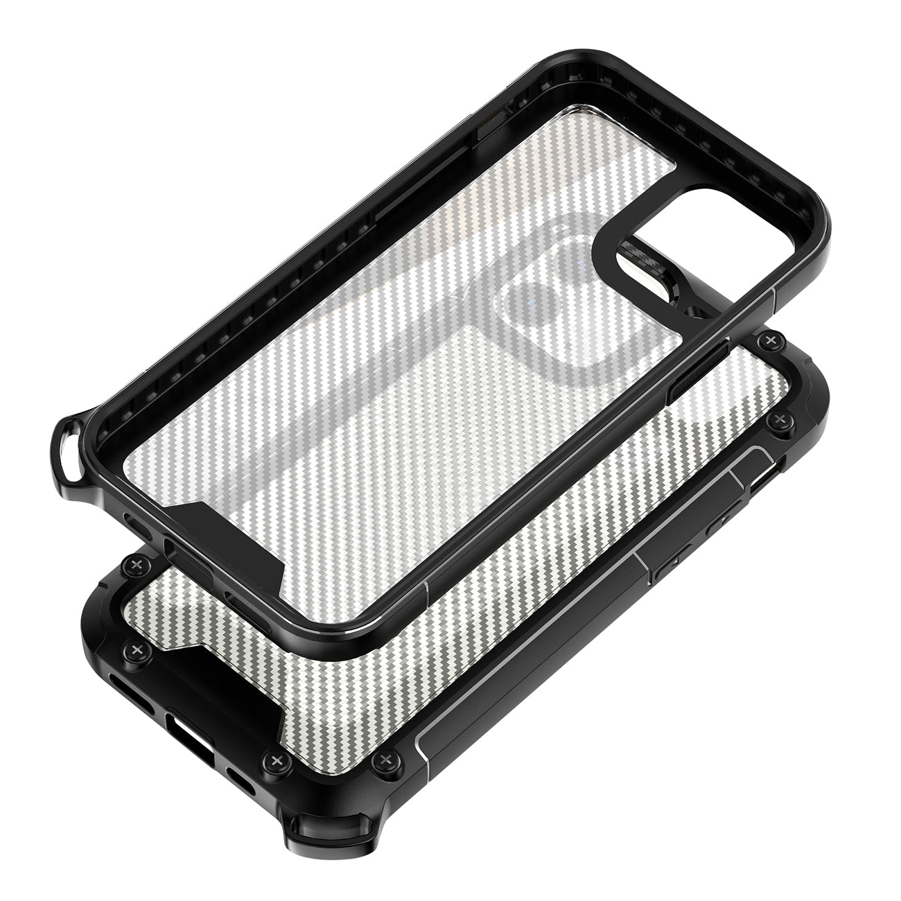 Reiko Shockproof Pc Bumper Case With Carbon Fiber Pattern In Black For Iphone 12 Mini