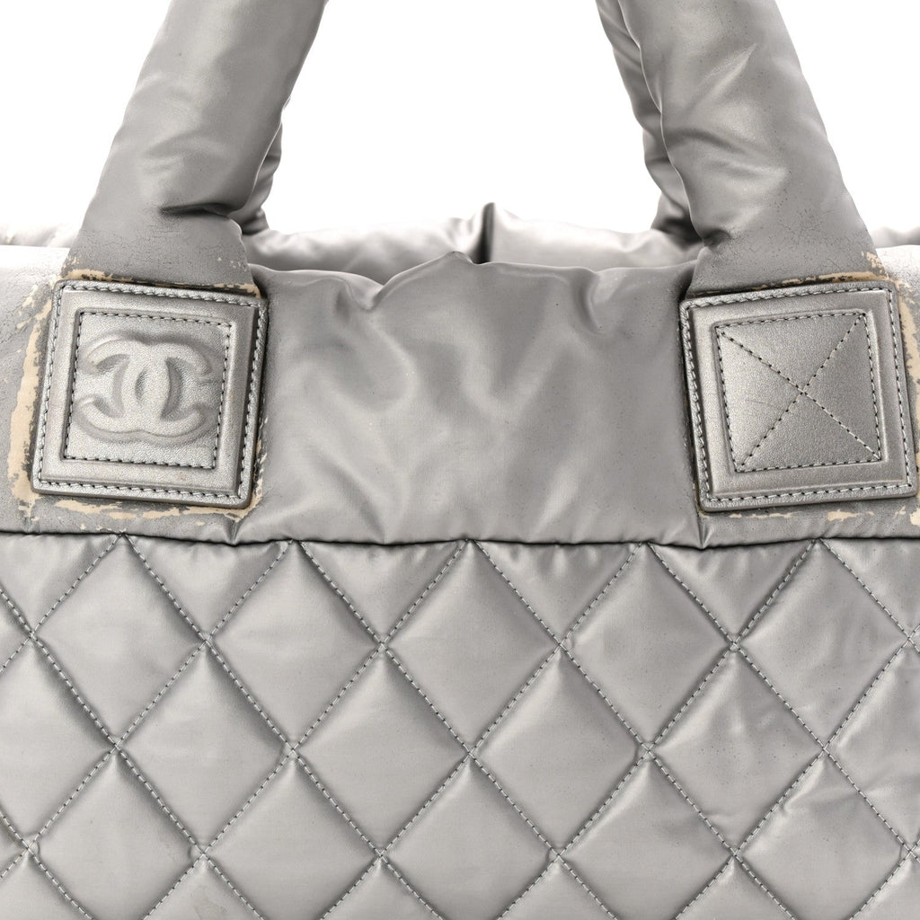 Nylon Coco Cocoon Zipped Tote Silver