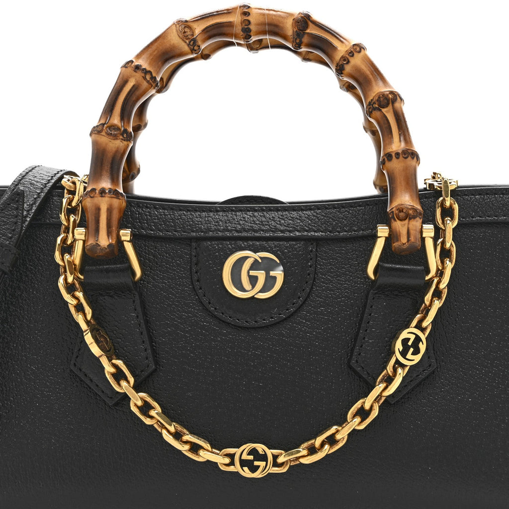 Textured Dollar Calfskin Web Small Diana Shoulder Bag  Black