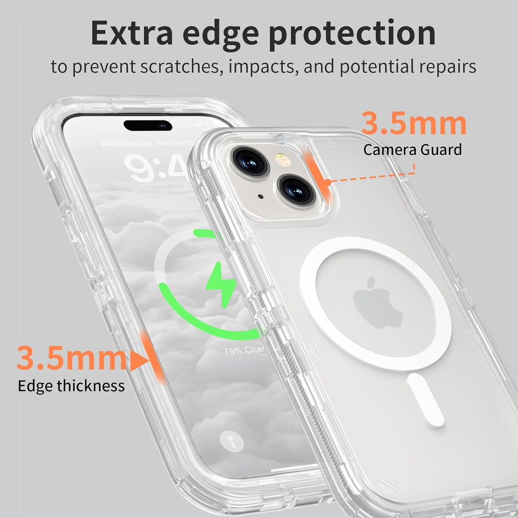 Entronix [Magnetic] Case Compatible with iPhone 15 - [Clear] Triple-Layer Heavy Duty Protection